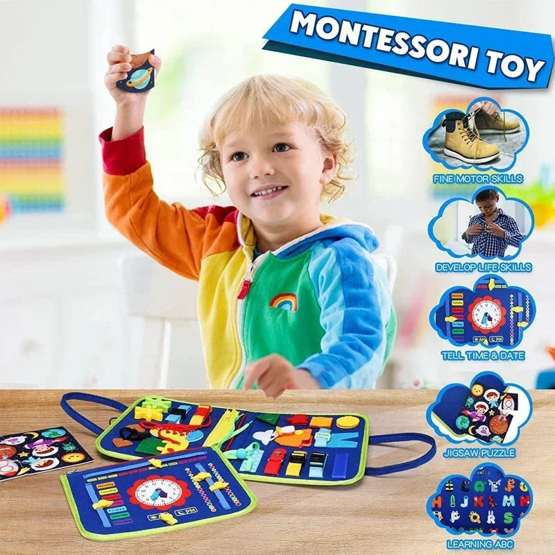 Książeczka sensoryczna Montessor 3w1- Nauka i zabawa w podróży.