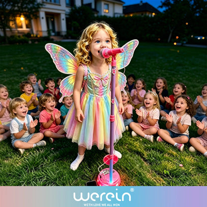 Mikrofon karaoke dla dzieci ze statywem. Muzyka i kolorowe światła