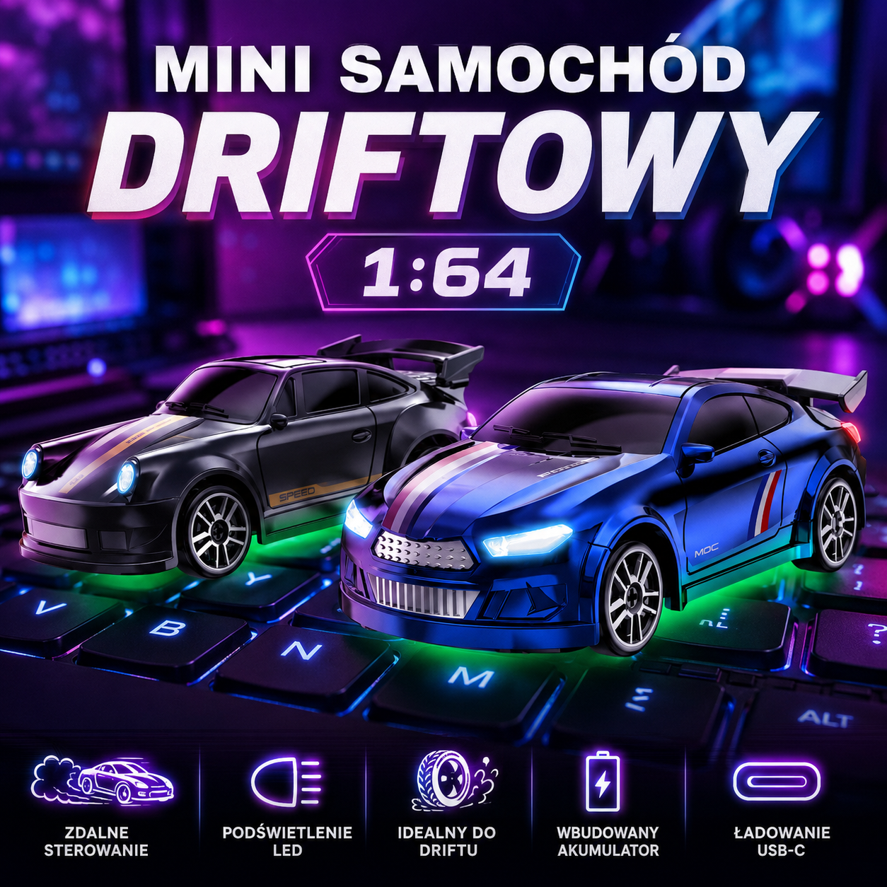 Mini samochód RC do Driftu 1;64 zdalnie sterowany Model 4WD 2.4GHz