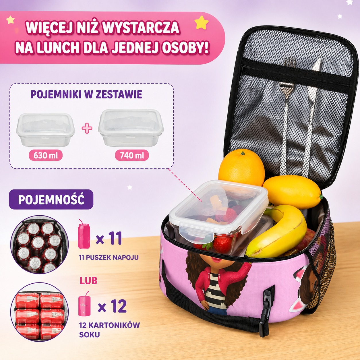 Torba termiczna na lunch - różowa
