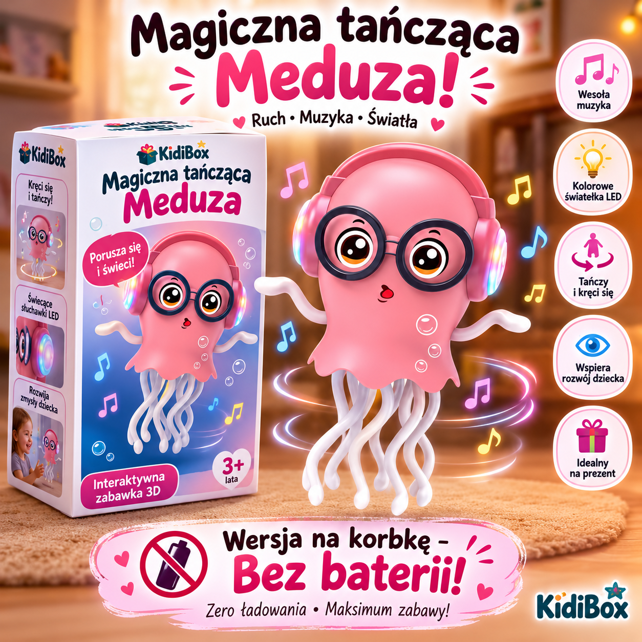 Tańcząca meduza Le- Interaktywna zabawka z muzyką i czujnikiem przeszkód.