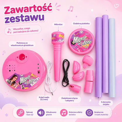 Mikrofon karaoke dla dzieci ze statywem. Muzyka i kolorowe światła
