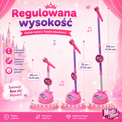 Mikrofon karaoke dla dzieci ze statywem. Muzyka i kolorowe światła